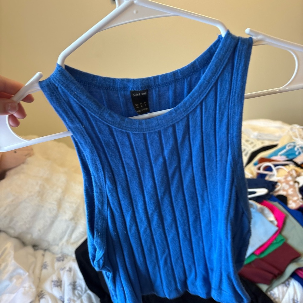 Blue Sleeveless Ribbed Top